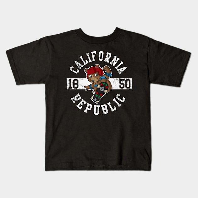 California Republic Bear Skater Skateboard Kids T-Shirt by E